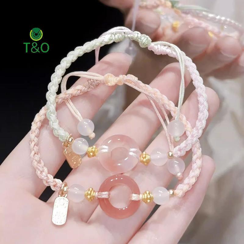 T & O Phong Cách Hòa Bình Bule Bện Vòng Tay Cô Gái Trái Tim Đính Hạt Dây Đeo Tay Bestie Vòng Tay Tra