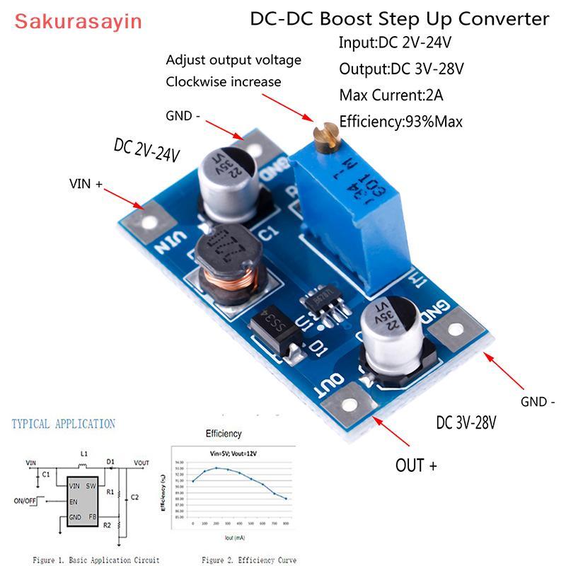 {Sakurasayin} Bộ nguồn chuyển đổi volt tăng cường 2A DC-DC 2V-24V sang 3v 5v 6v 9v 12v 19v Mới