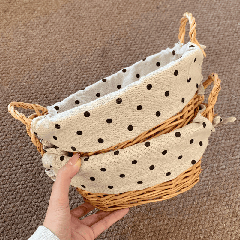 Preferred#Fabric and rattan woven storage basket for home use, entryway tabletop miscellaneous stora