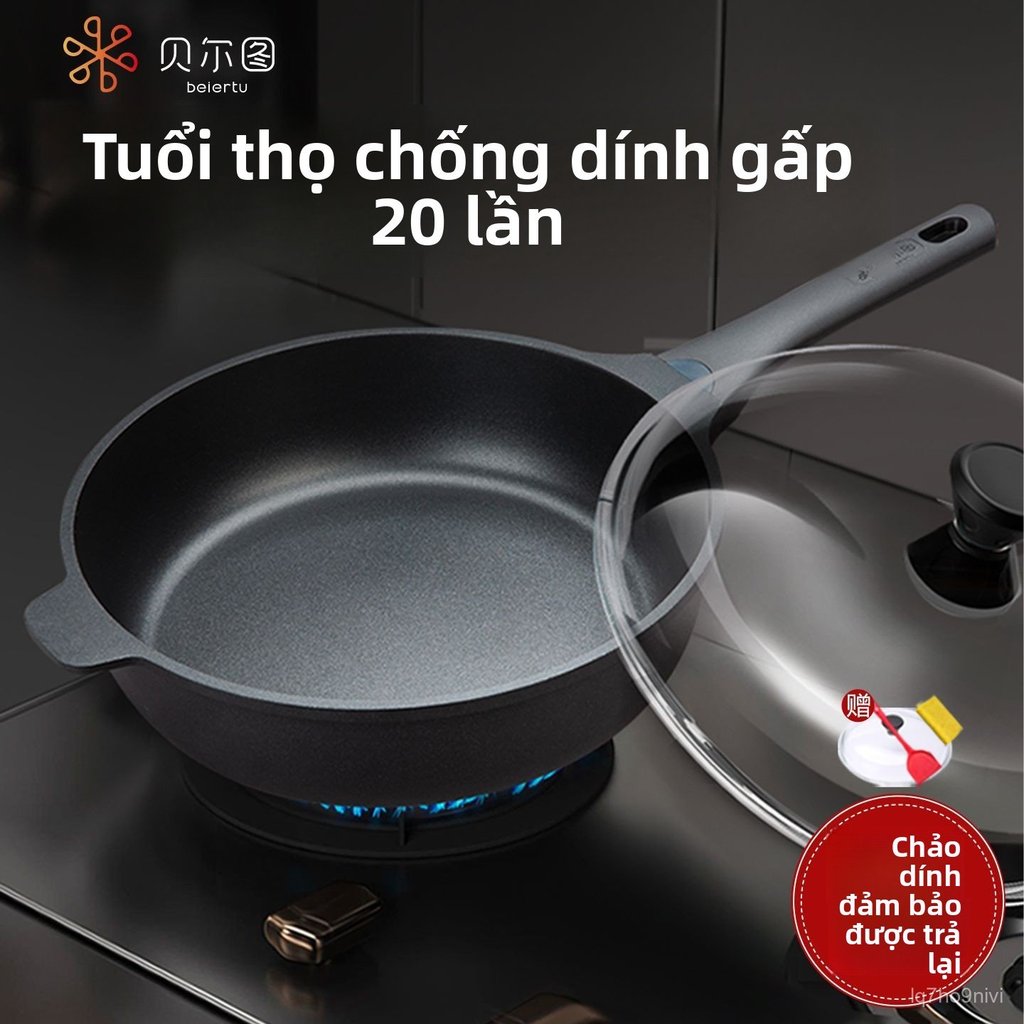 Chảo rán chống dính đáy phẳng 24cm Beitou chuyên làm bữa sáng bít tết tiện dụng cho gia đình