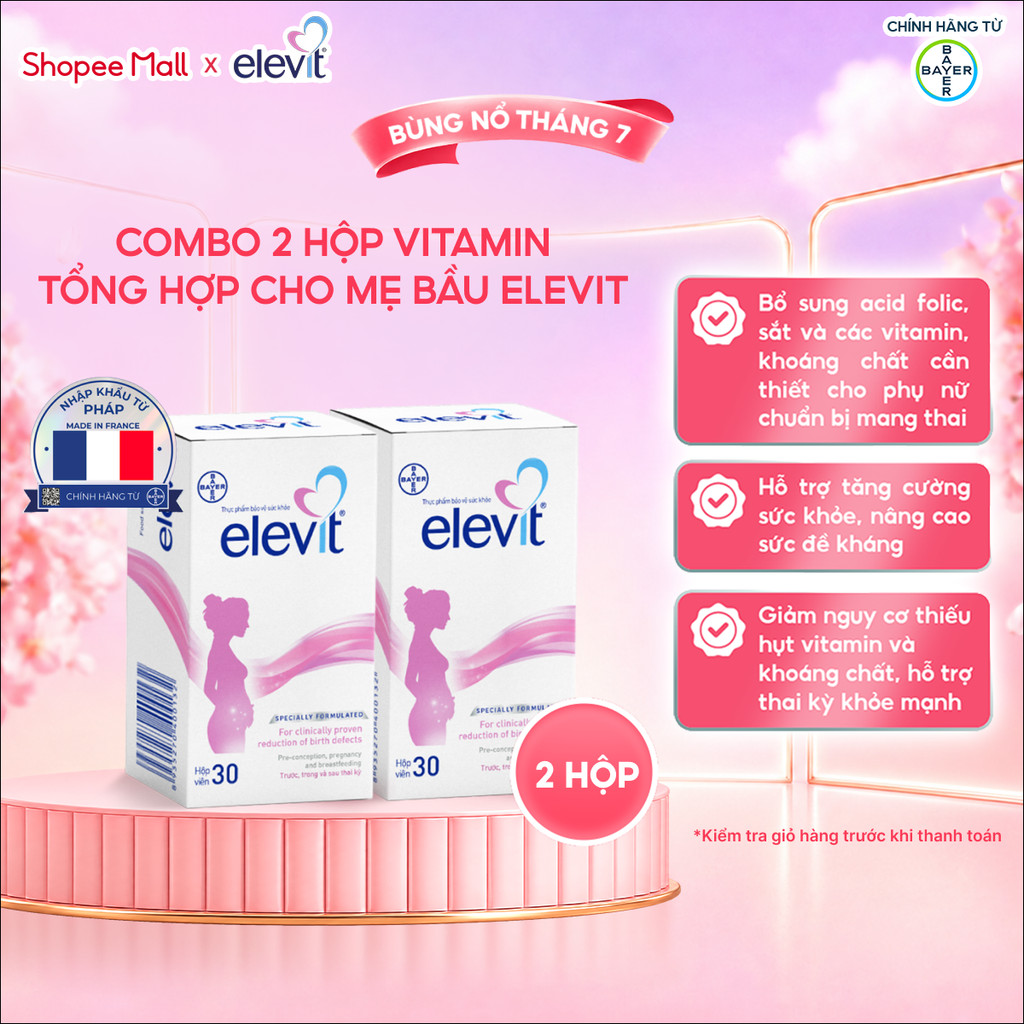 Bộ 2 Thực phẩm bảo vệ sức khỏe Elevit bổ sung Acid Folic, Sắt, Canxi, Các Vitamin và Các khoáng chất