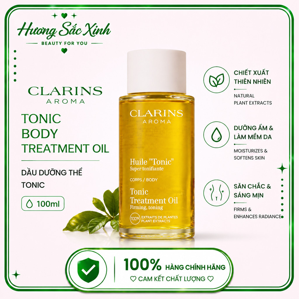 [Chính Hãng]Clarins Tonic Body Treatment Oil 100ml | Dầu Dưỡng Thể, Giúp Da Mịn Màng