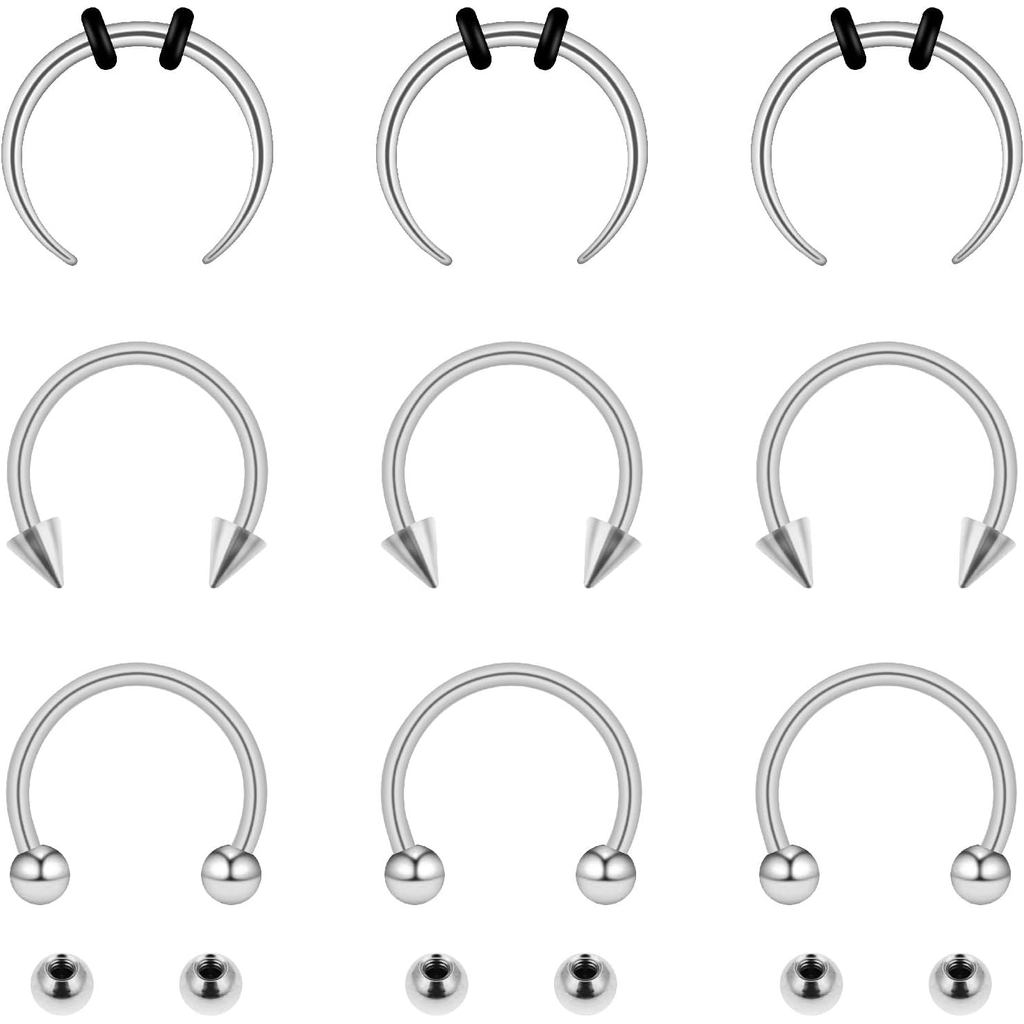 Yolev 9 Chiếc Septum Nhẫn Septum Trang Sức 16g 18g Septum Ring Piercing 20g Móng Ngựa Bông Tai Vòng 