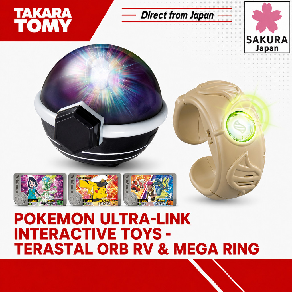 TAKARA TOMY Pokemon Ultra-Link Interactive Toys - Terastal Orb RV & Mega Ring Collectible Battle Acc
