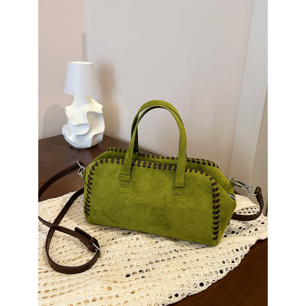 2026 Sản Phẩm Mới Retro Matte Dệt Matte Dung Tích Lớn Di Động Boston Gối Túi Đeo Vai Túi Messenger