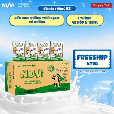 Thùng 48 Hộp Sữa Dinh Dưỡng Tươi Sạch NuVi Có Đường 110ml