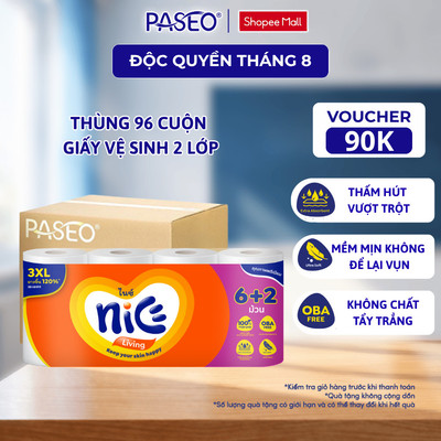[Thùng 96 Cuộn] Giấy Vệ Sinh NICE Mega 8 Cuộn/Lốc Cuộn Lớn Tiết Kiệm Mềm Mịn Tan Nhanh Trong Nước An Toàn