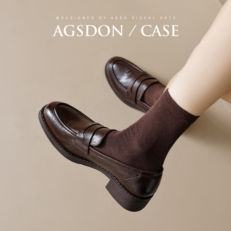 Agsdon Giày Penny Loafer Nữ Da Bóng Đế Cao 3.5cm Mũi Tròn Phong Cách Hàn Quốc Đi Học Đi Làm