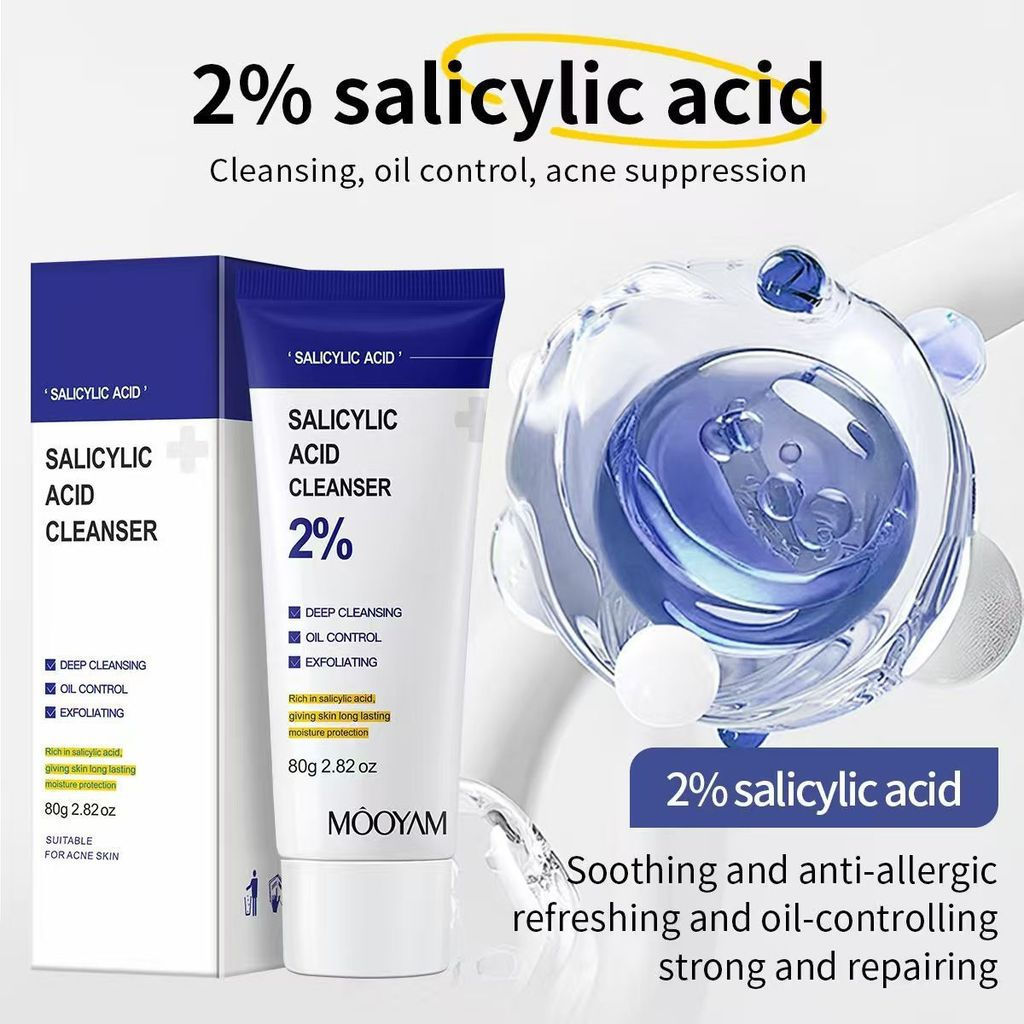 New Product#2%Salicylic Acid Cleanser Amino Acid Facial Cleanser for Men and Women80g Spot Goods12Y