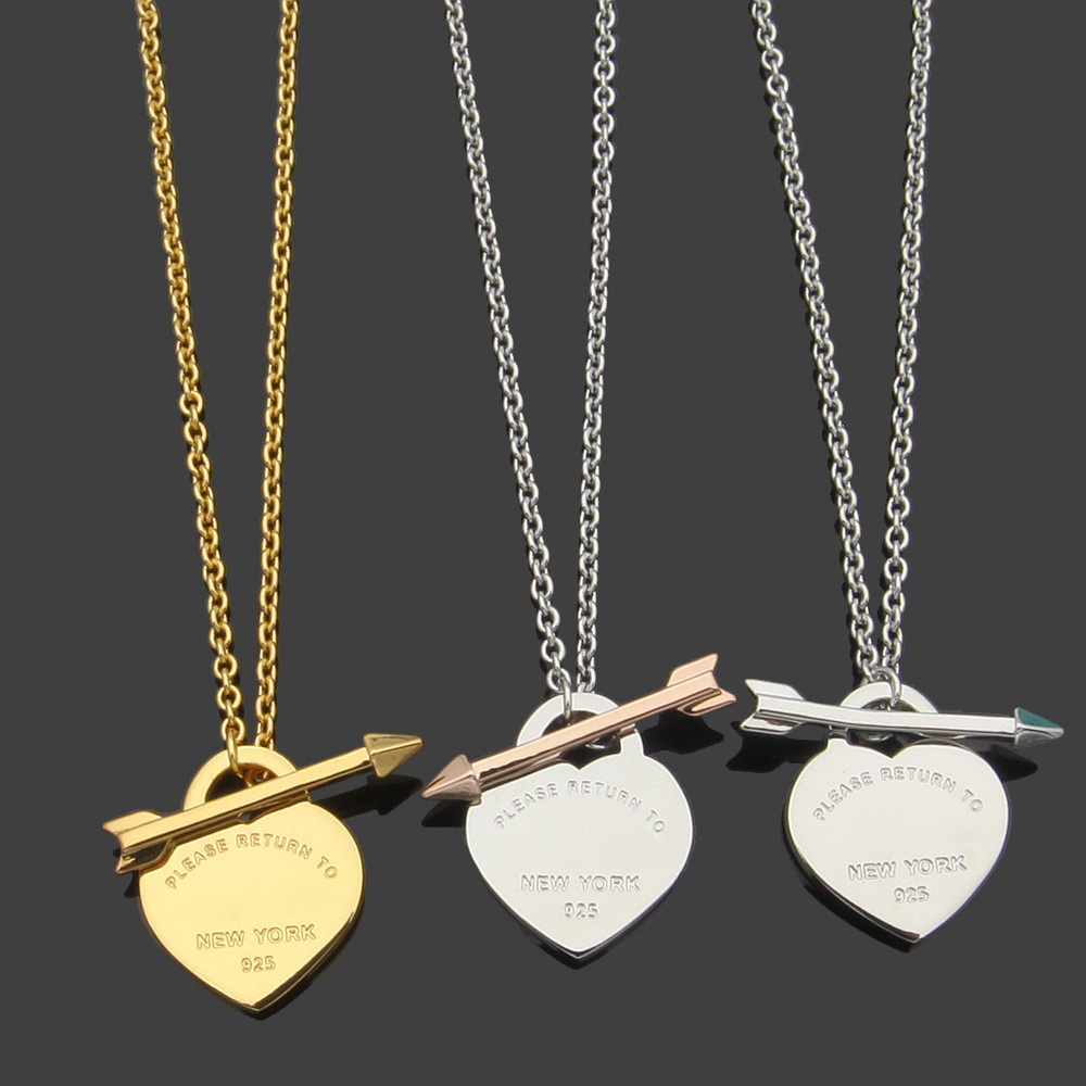 HPFZ Letter, arrow, heart, and love symbol gold necklace set t Clasp Peach Rose Bow and Arrow Neckla