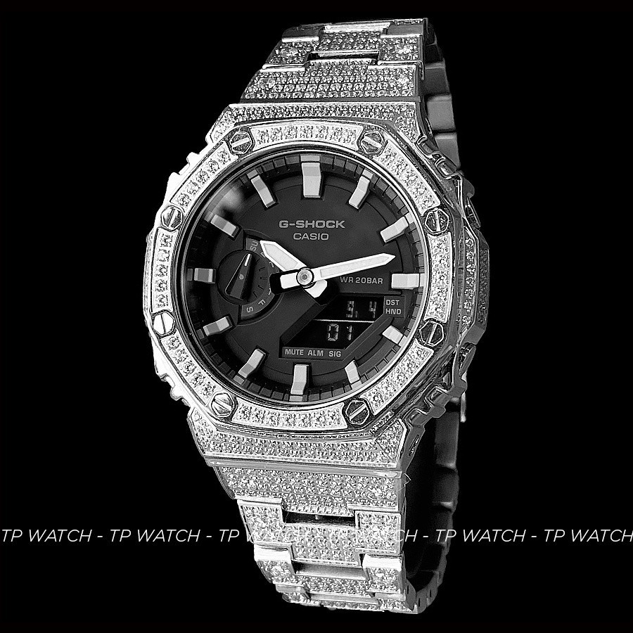 Đồng Hồ Nam Dây Thép Casio G-Shock GA-2100 Độ Giáp AP Full Đá Mặt Và Dây | GA-2100 Custom Full Đá Mặ