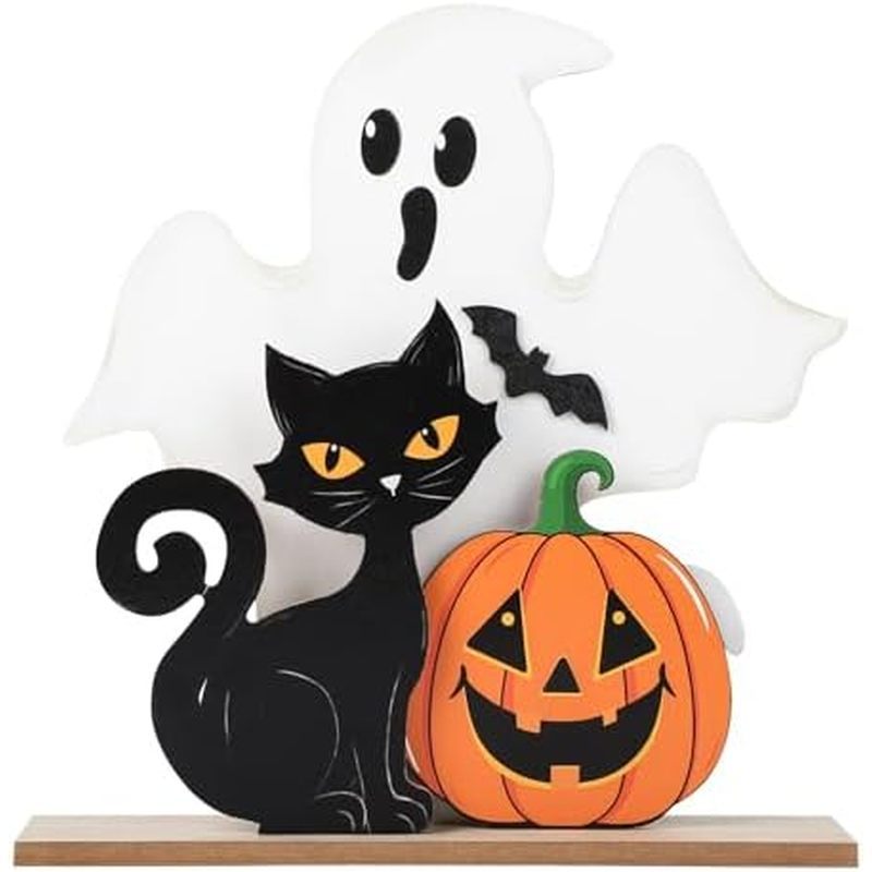 Đồ Trang Trí Halloween Gỗ Trong Nhà Mèo Đen Trang Trí Halloween Ma Bàn Ký Bí Ngô Bàn Trung Tâm Đứng 