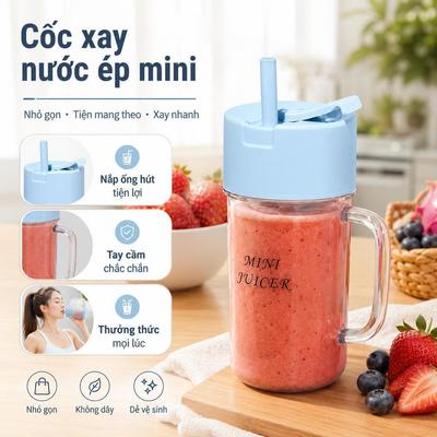 Cốc xay nước ép mini, Máy xay sinh tố cầm tay, tay cầm chắc chắn, nhỏ gọn tiện mang theo,có ống hút tiện lợi, dễ vệ sinh