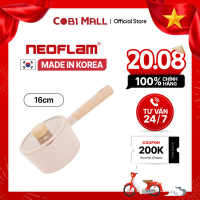 [Made in Korea] Quánh Hàn Quốc Neoflam FIKA Object 16cm có nắp - Dùng được bếp từ - Hồng đào