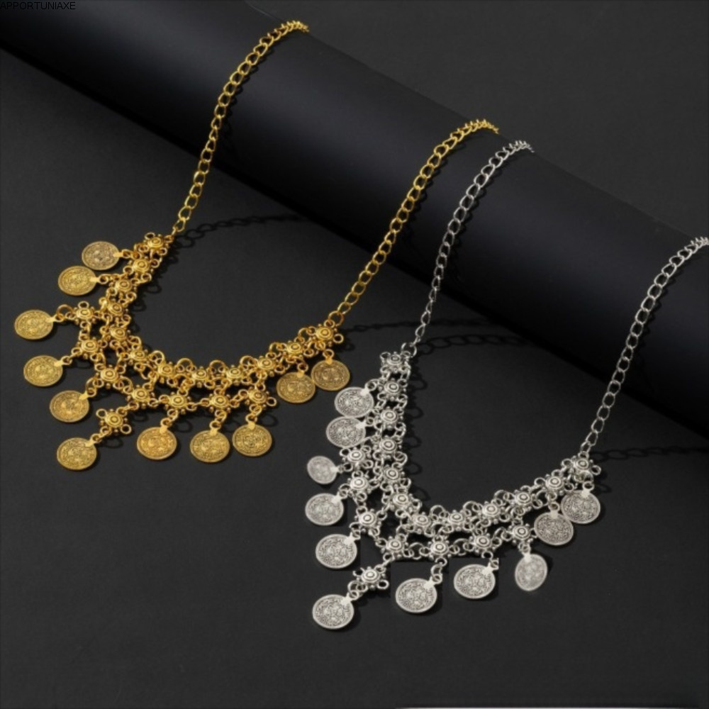 Vòng cổ tua rua APPORTUNIAPY, Vòng cổ tiền xu cổ điển phong cách Bohemian, Vòng cổ Bohemian đa năng 
