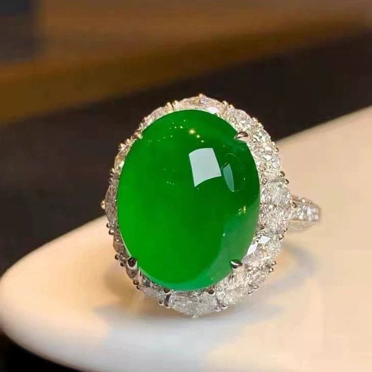 Ice Species Zhengyang Green Egg Face Jade Ring Myanmar Emperor Green Full Green Ring Face Ice Specie