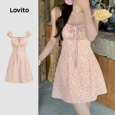 (New Arrival) Lovito Váy thường ngày buộc dây đơn giản dành cho nữ mùa xuân/hè DRB200TD074