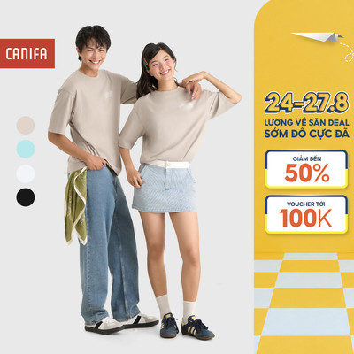 Áo phông unisex người lớn CANIFA áo thun cộc tay form rộng chất cotton pha mềm mại bền 5TS26S008