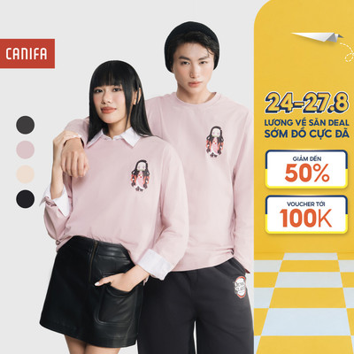 Áo phông unisex người lớn CANIFA dài tay in họa tiết Demon Slayer 5TL25W003