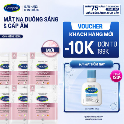 Hộp 6 miếng mặt nạ dưỡng sáng và cấp ẩm Cetaphil Bright Healthy Radiance Instant Mask 6x23ml