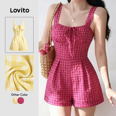 Jumpsuit Lovito phong cách thường ngày nơ mùa xuân/hè màu hồng cho nữ L184ED262