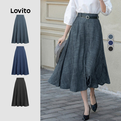 Chân váy Lovito thanh lịch xếp ly khóa kéo mùa xuân/hè màu xám đậm cho nữ LBL35220