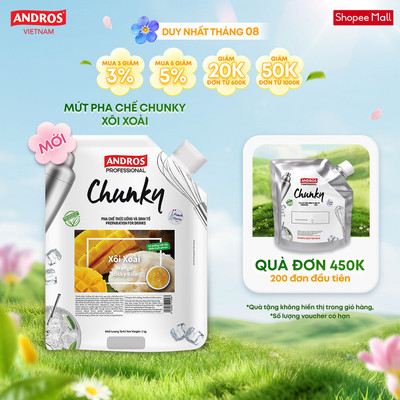 Mứt Trái Cây Pha Chế Xôi Xoài - Có miếng trái cây thật - Nguyên liệu pha chế - ANDROS CHUNKY - 1kg