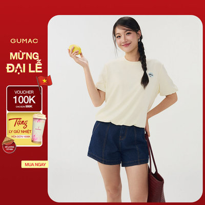 Áo Thun Nữ Gmorning - GUMAC Form Bí Cổ Tròn Hình Thêu Trước Ngực Tinh Tế Nổi Bật YATG06002
