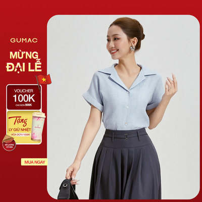 Áo Sơ Mi Nữ GUMAC Form Ôm Vừa Cổ Danton Tay Cánh Dơi Đũi Vân Nhăn Thanh Lịch AG04012