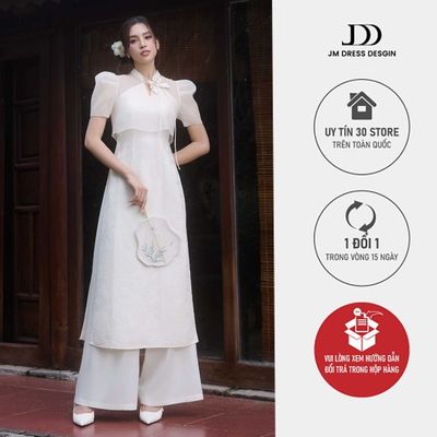 Quần dài suông hai ly 3M01.2409S, quần lụa mặc phối cùng áo dài, quần suông ống rộng ly thân trước, cạp chun thân sau JM