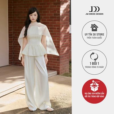 Áo Yếm Nhún Chân Đuôi Cá 2T50.2510, Áo Peplum Phối Cape Xuyên Thấu, Ôm Eo Xoè Hông Sang Trọng Thời Thượng Design By JM