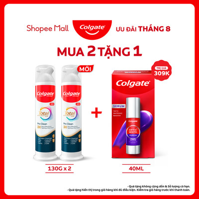 [MỚI] Bộ 2 kem đánh răng Colgate vòi nhấn thông minh Total Pro Clean, khóa chân không 130g/ống