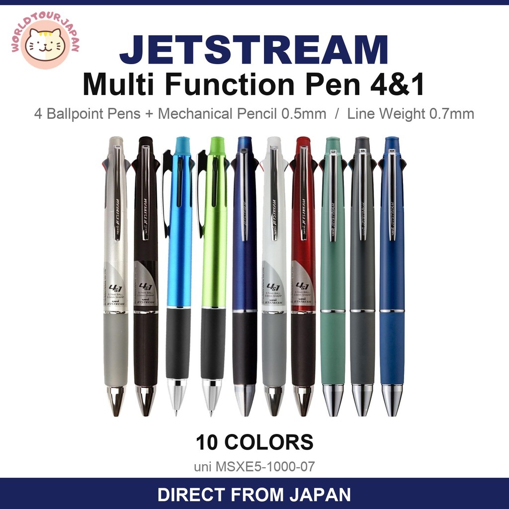MITSUBISHI PENCIL / JETSTREAM / Multi Functional 4&1 Pen / 4 Permanent Ink Ballpoint Pens and 1 Mech