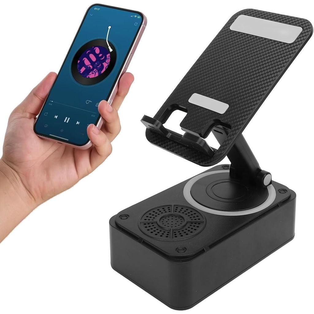 EBTOOLS Cell Phone Stand with Bluetooth Speaker, Anti Slip Base, Type C Charging, 360 Degree Rotatab