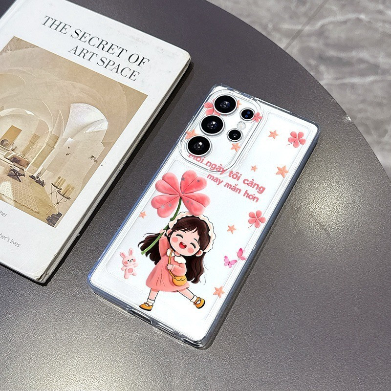 Ốp điện thoại linh hoạt bốn lá màu hồng thích hợp cho Samsung A02S A05S mỏng trọn gói A14 A22 5G A26