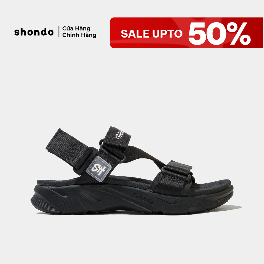 Giày Sandal Nam Nữ Shondo Êm Chân, Bền F8 Full Đen Ver.2 F8M1112