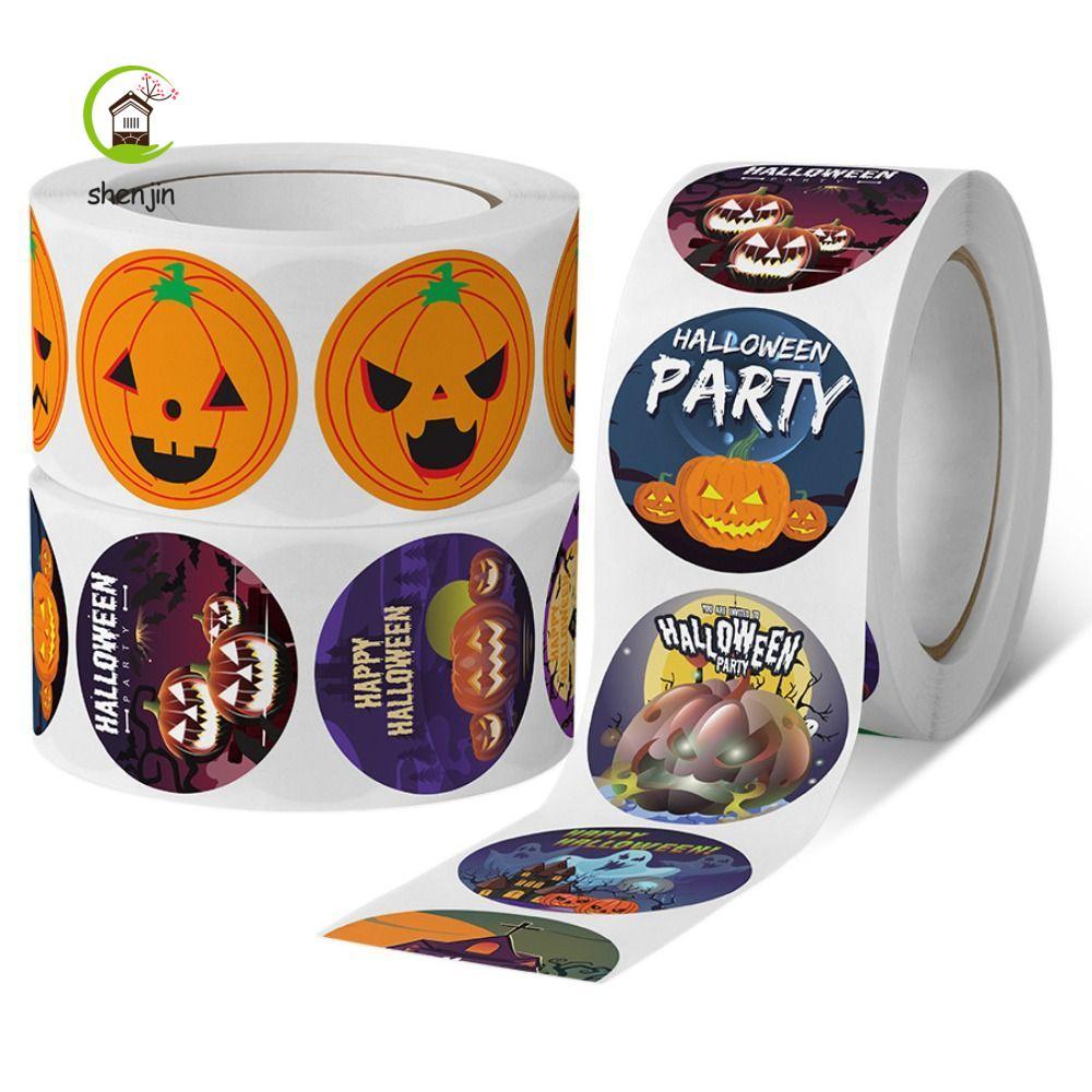 shenjin SHENJIN 500 Cái / cuộn Nhãn Halloween, Keo Không Khô Miếng Dán Bí Ngô Halloween Tự Dính, 500