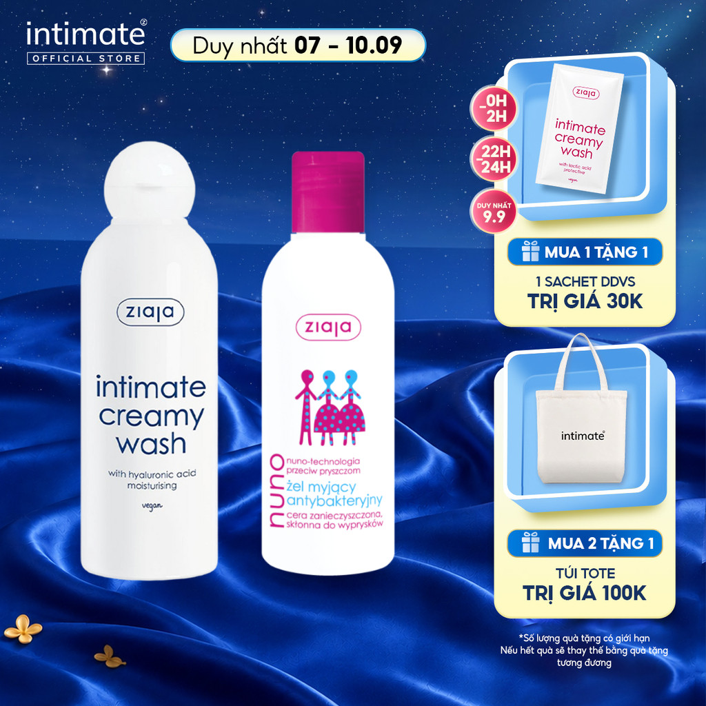 Combo Dung dịch vệ sinh Ziaja Intimate Creamy Wash with Hyaluronic Acid và Sữa Rửa Mặt Dưỡng Ẩm Ziaj