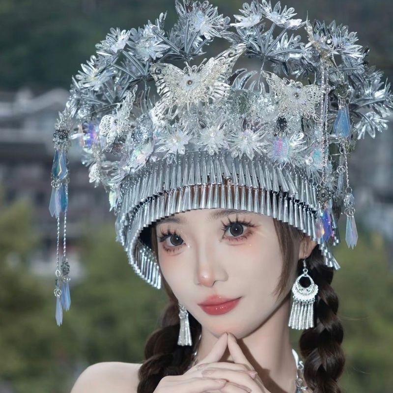 Không Thay Đổi Màu Sắc Không Oxy Hóa Phong Cách Mới Thiểu Số Dân Tộc Mũ Miao Dân Tộc Bạc Trang Sức M