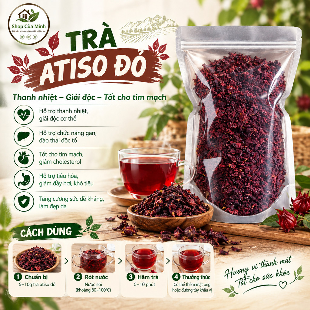 Hoa Atiso Đỏ Sấy Khô 1kg – Trà Atiso Đỏ Khô Tự Nhiên, Nguyên Liệu Pha Trà, Nước Uống