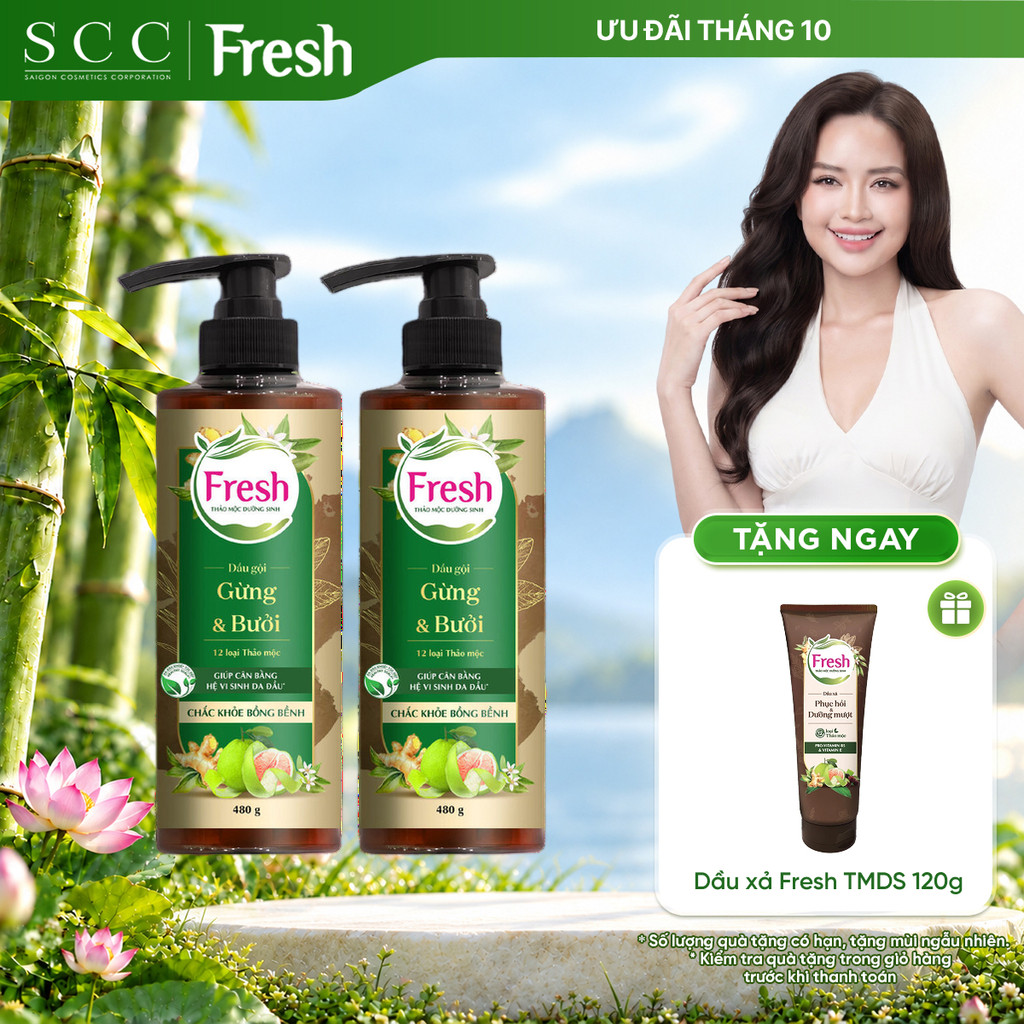 Combo 2 Dầu Gội FRESH Thảo Mộc Dưỡng Sinh Chắc Khỏe Bồng Bềnh 480g/chai