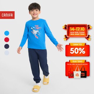 Bộ mặc nhà bé trai CANIFA áo dài tay quần dài in họa tiết PS25 2LS25W002