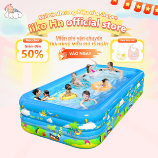 Bể Bơi Phao iiko Cho Bé 210x140cm - 3 Lớp Khí + Họa Tiết Vui Nhộn - Tặng Bơm Điện