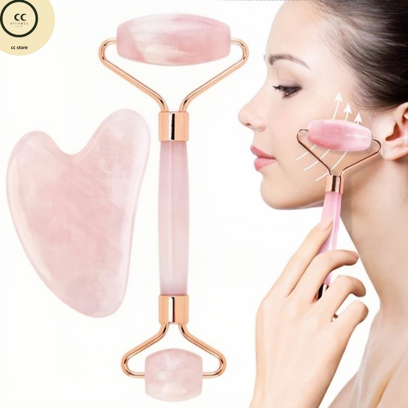 Bộ Guasha/Đá Guasha & Cây Lăn Massage/Mát Xa Bằng Đá Tự Nhiên/Thạch Anh - Hiệu Quả Nâng Cơ & Giảm Nế