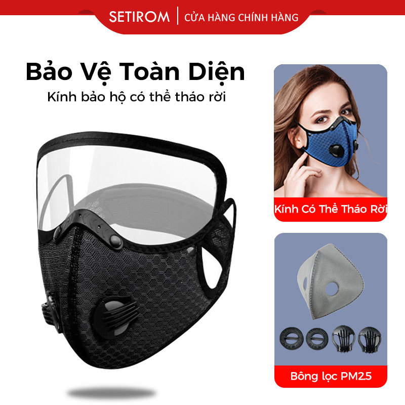 Khẩu trang mặt nạ than hoạt tính chống giọt bắn Có van thở  Kháng Khuẩn chống gió chống bụi kính bảo hộ có thể tháo rời