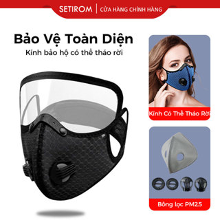 Khẩu trang mặt nạ than hoạt tính chống giọt bắn Có van thở  Kháng Khuẩn chống gió chống bụi kính bảo hộ có thể tháo rời