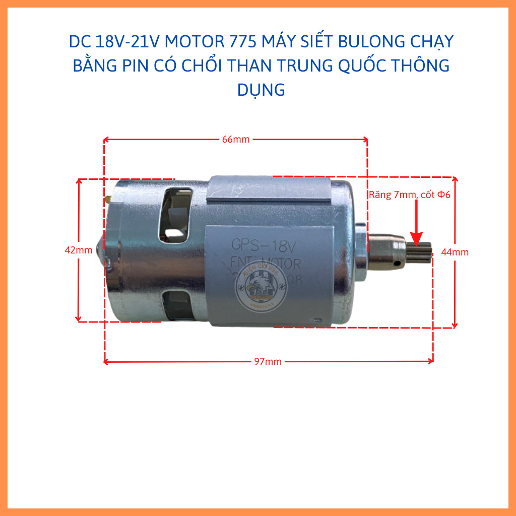 DC Motor 775 Nhông 7 Răng dùng cho máy siết mở bulong có chổi than 18-21V