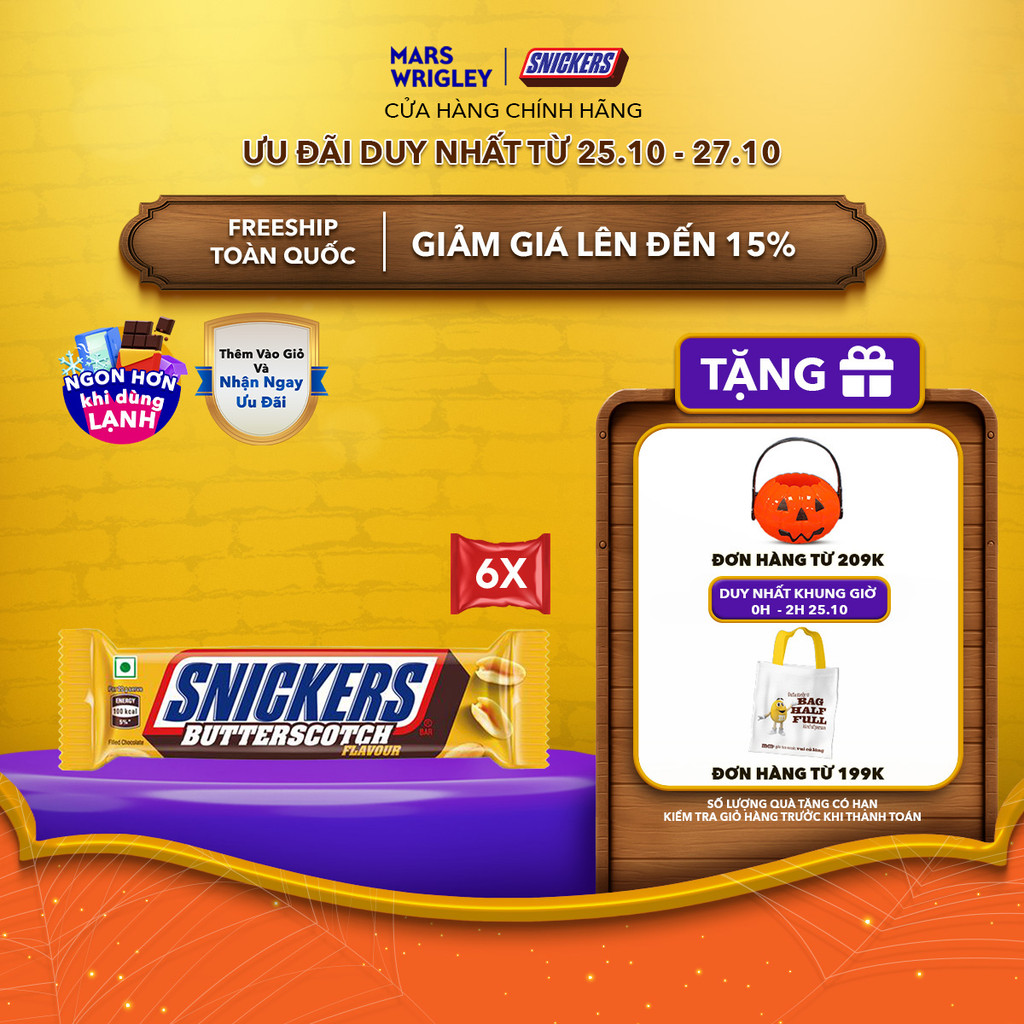 Combo 6 Thanh socola Snickers vị đậu phộng bơ caramel 40g