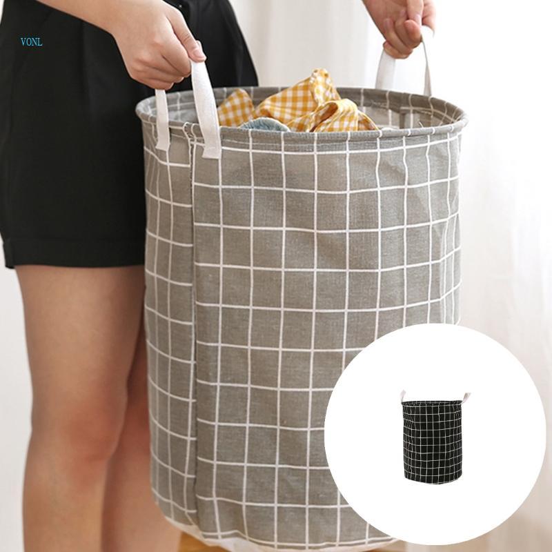 Large Spacious Foldable Grid Fabric Laundry Basket for Home Organization