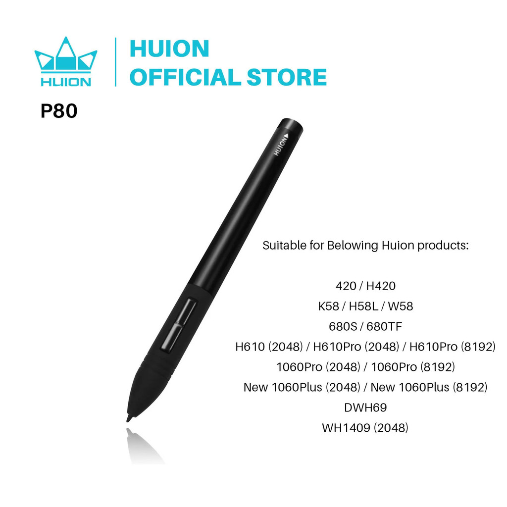 HUION bút stylus PEN80 Máy tính bảng đồ họa Bút kỹ thuật số Bút sạc màu đen-P80